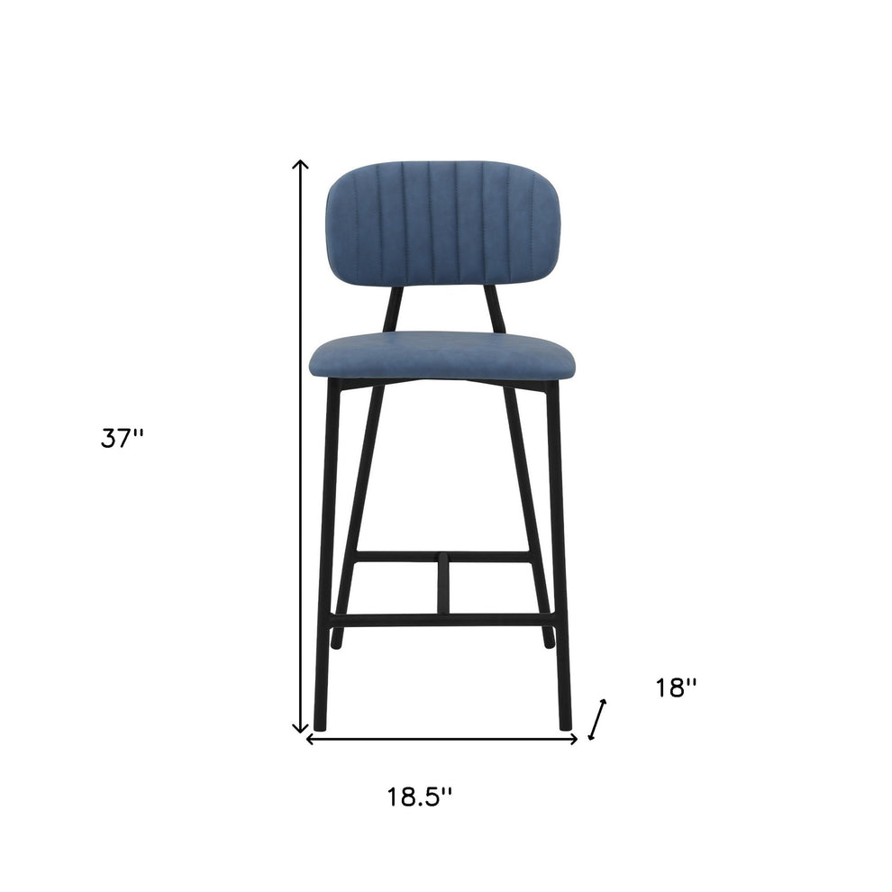 37" Light Blue Faux Leather And Iron Low Back Counter Height Bar Chair By Homeroots | Bar Stools | Modishstore - 4