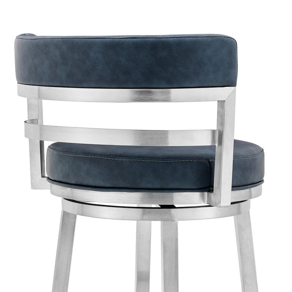 40" Blue Faux Leather And Iron Swivel Low Back Bar Height Chair By Homeroots | Bar Stools | Modishstore - 6