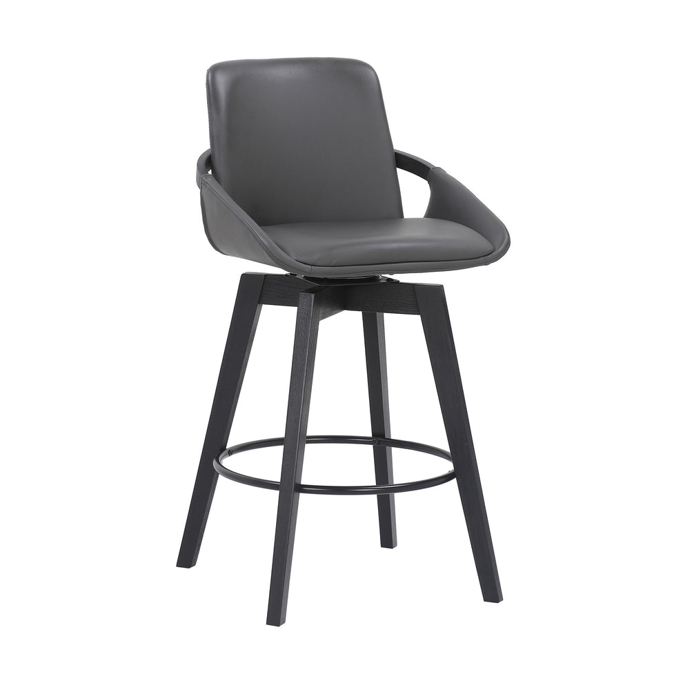 27" Gray and Black Faux Leather Swivel Low Back Bar Height Bar Chair with Footrest By Homeroots | Bar Stools | Modishstore - 2