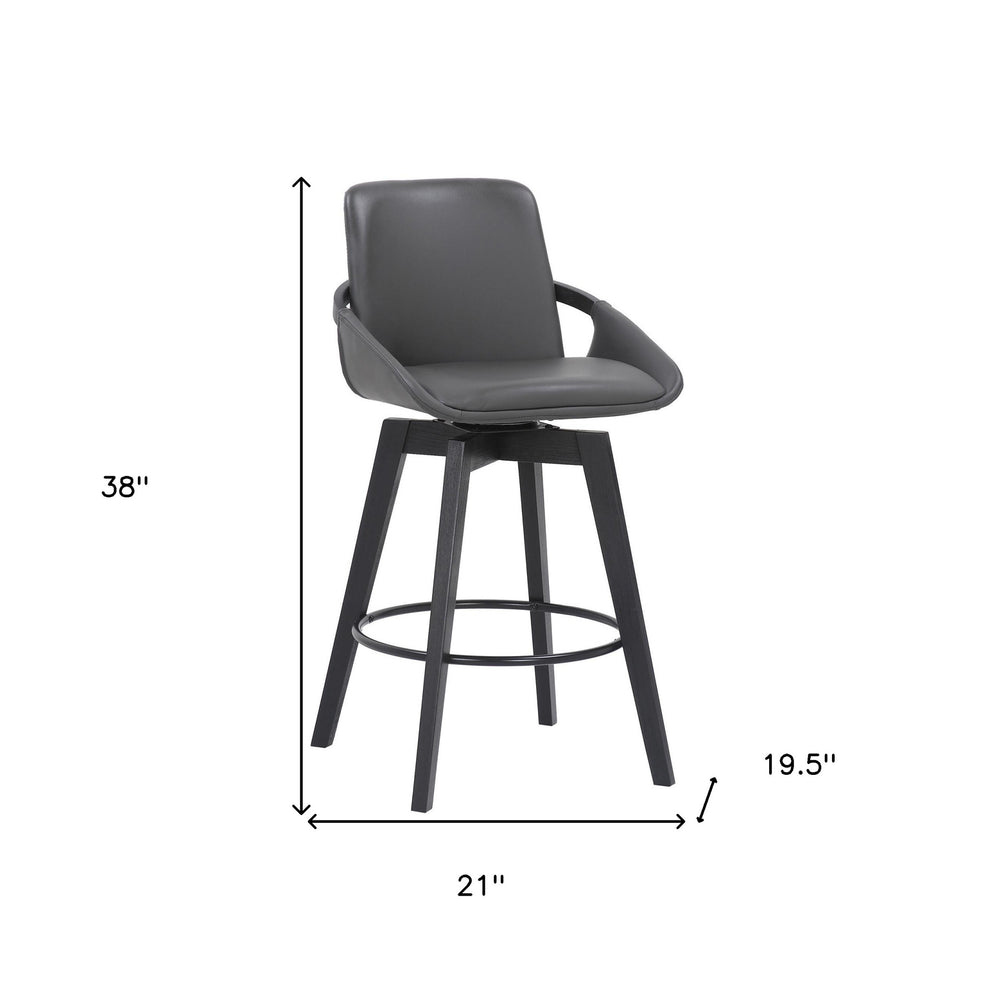 27" Gray and Black Faux Leather Swivel Low Back Bar Height Bar Chair with Footrest By Homeroots | Bar Stools | Modishstore - 7
