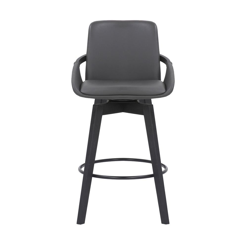 27" Gray and Black Faux Leather Swivel Low Back Bar Height Bar Chair with Footrest By Homeroots | Bar Stools | Modishstore - 3