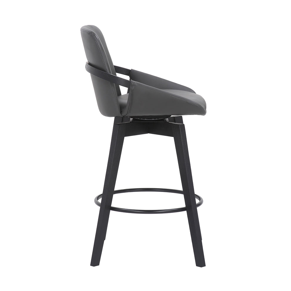 27" Gray and Black Faux Leather Swivel Low Back Bar Height Bar Chair with Footrest By Homeroots | Bar Stools | Modishstore - 4