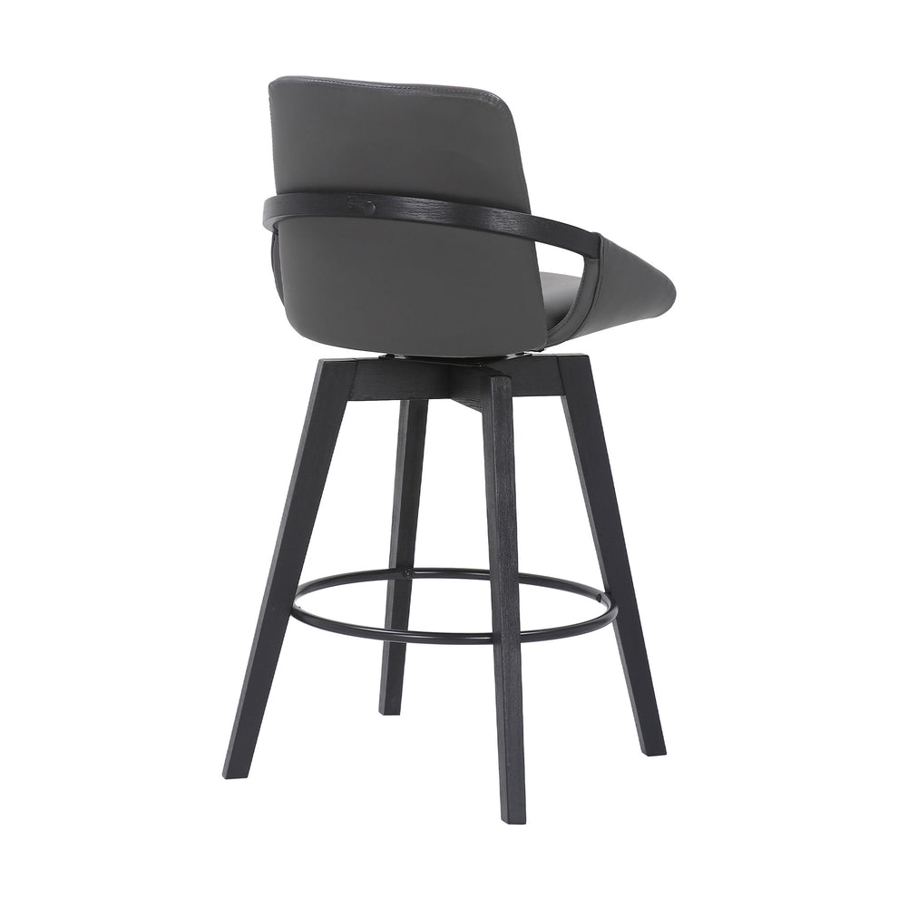 27" Gray and Black Faux Leather Swivel Low Back Bar Height Bar Chair with Footrest By Homeroots | Bar Stools | Modishstore - 5
