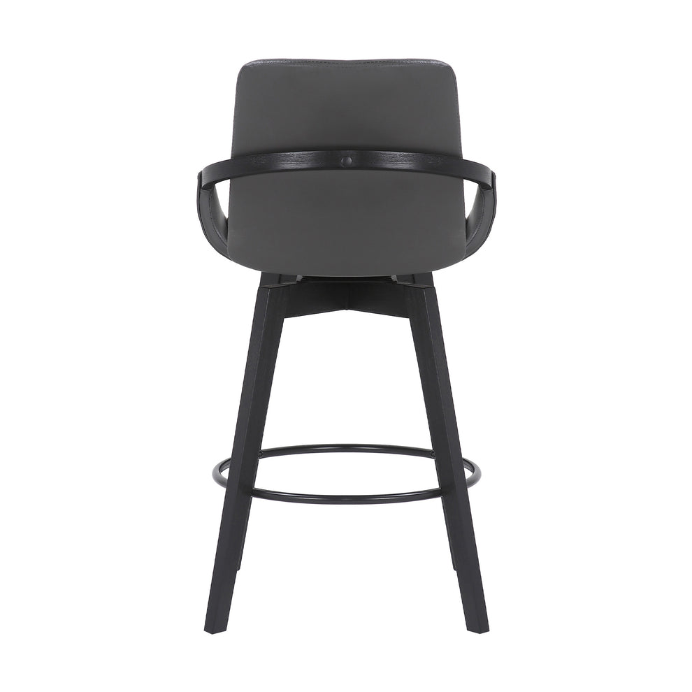 27" Gray and Black Faux Leather Swivel Low Back Bar Height Bar Chair with Footrest By Homeroots | Bar Stools | Modishstore - 6