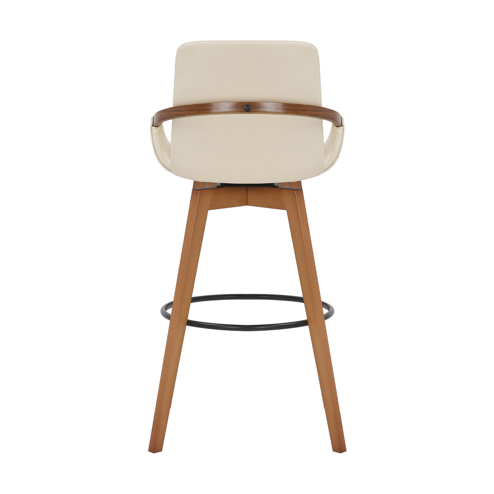30" Luxurious Cream Faux Leather and Walnut Swivel Bar Stool By Homeroots | Bar Stools | Modishstore - 6