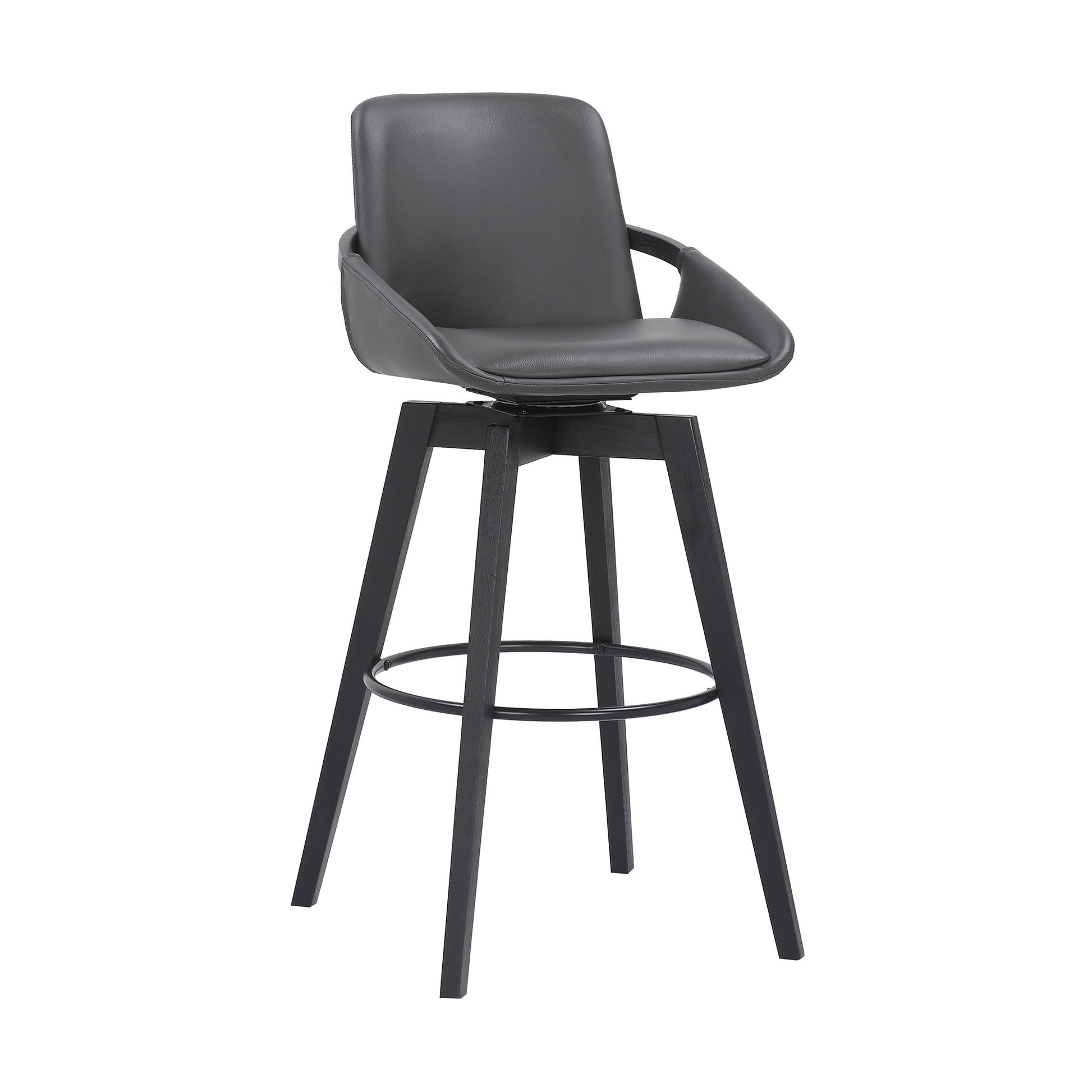 30" Luxurious Grey Faux Leather and Black Wood Swivel Bar Stool By Homeroots | Bar Stools | Modishstore