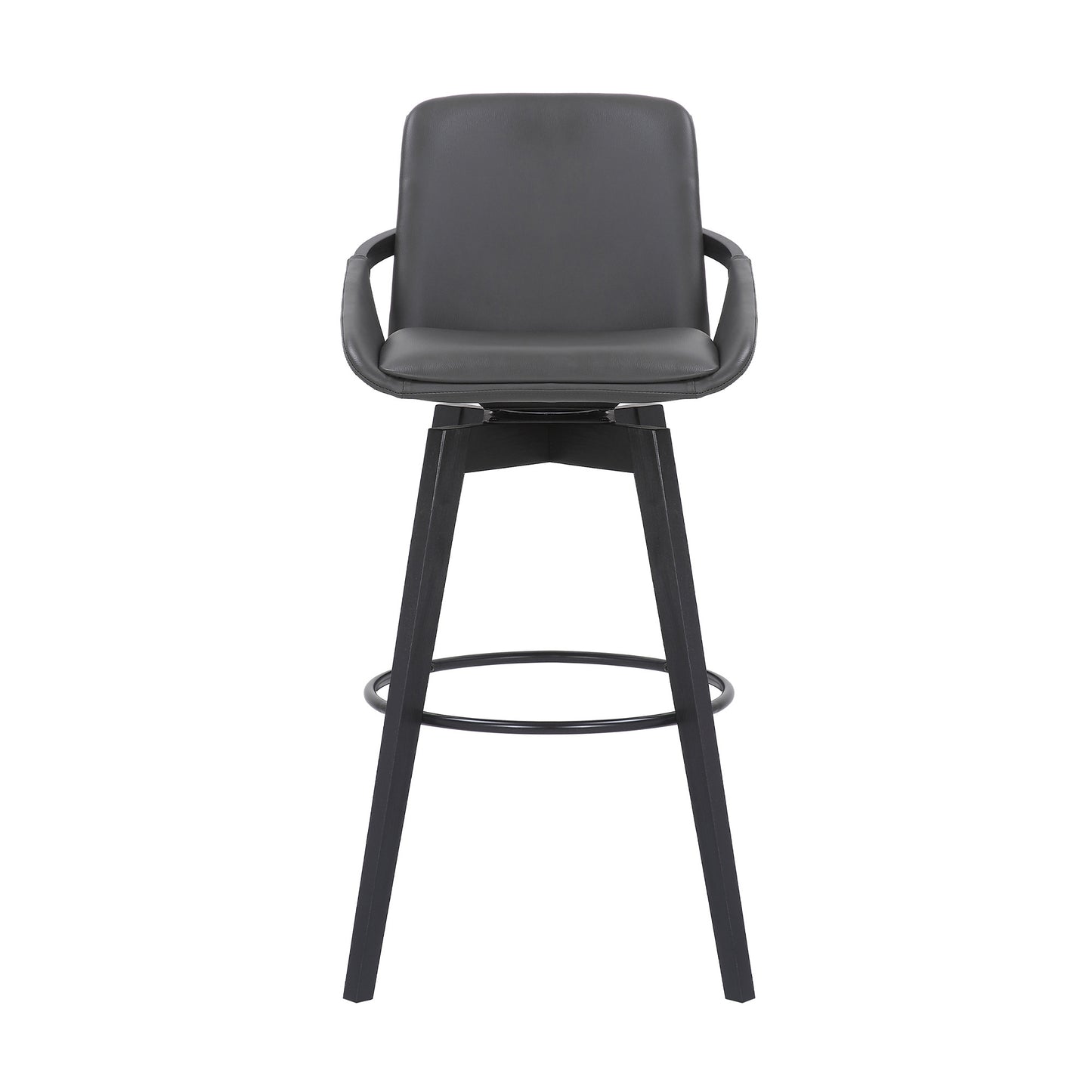 30" Luxurious Grey Faux Leather and Black Wood Swivel Bar Stool By Homeroots | Bar Stools | Modishstore - 3
