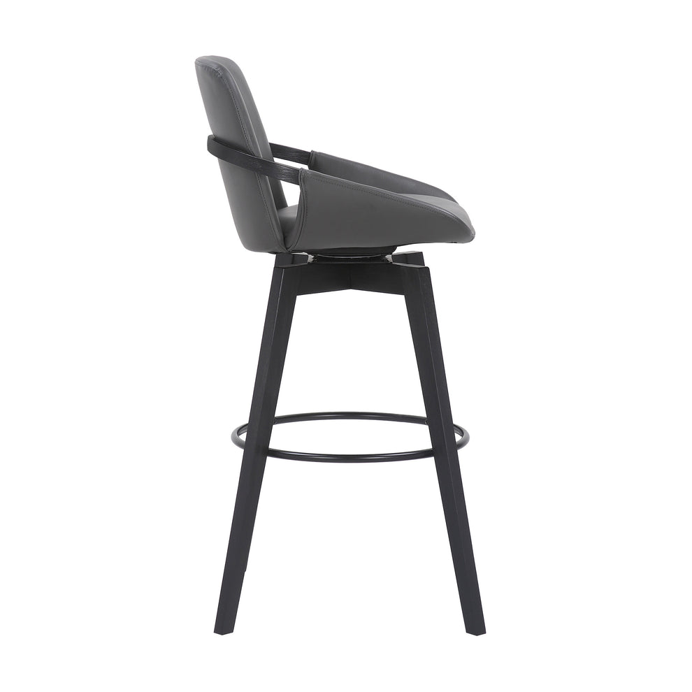 30" Luxurious Grey Faux Leather and Black Wood Swivel Bar Stool By Homeroots | Bar Stools | Modishstore - 4