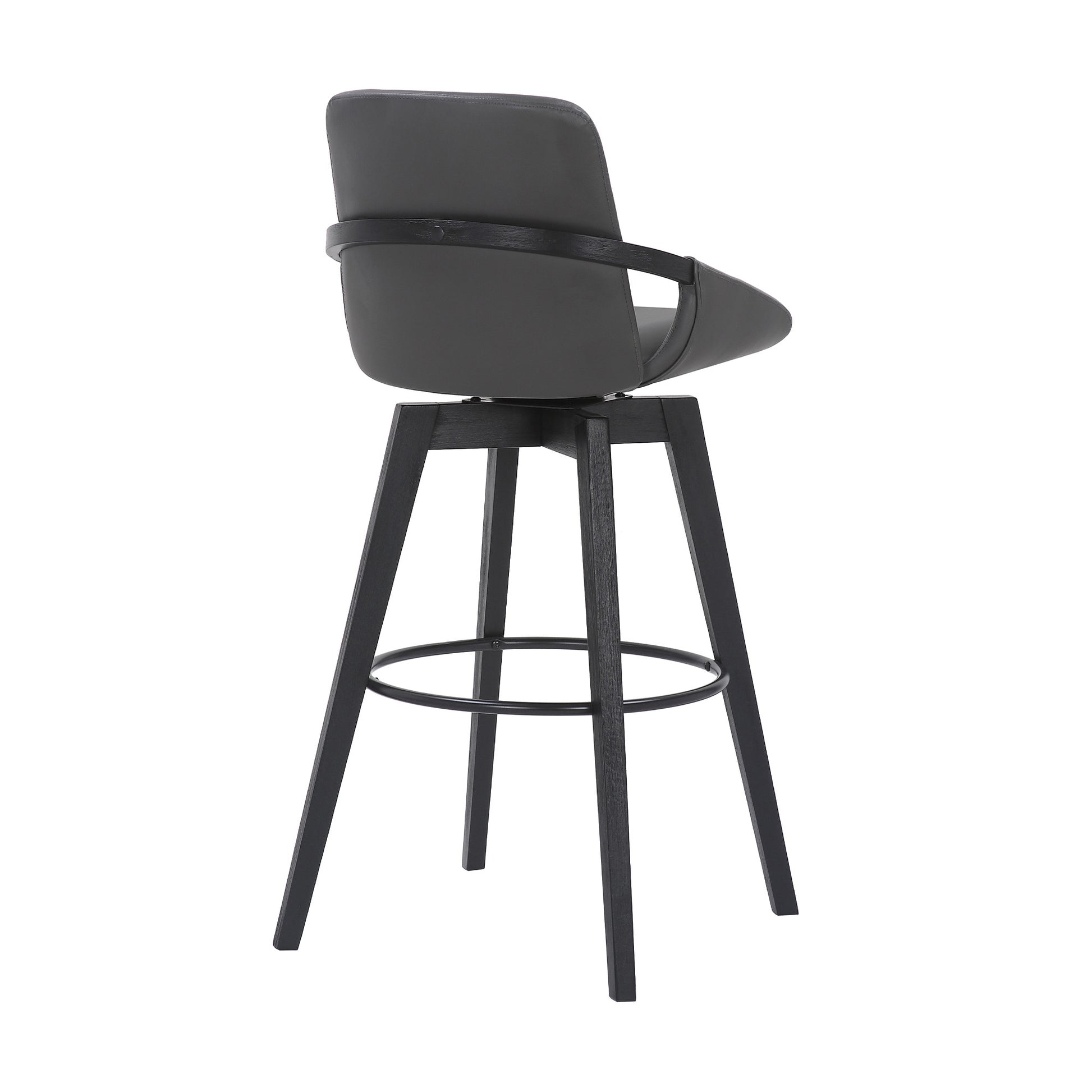 30" Luxurious Grey Faux Leather and Black Wood Swivel Bar Stool By Homeroots | Bar Stools | Modishstore - 5