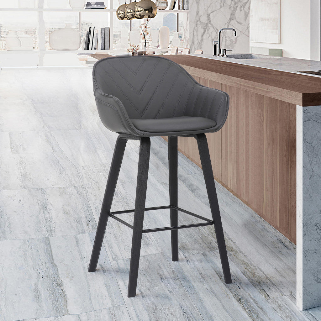 30" Grey Faux Leather Bar Stool with Wooden Frame By Homeroots | Bar Stools | Modishstore