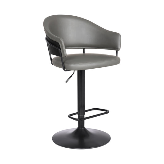 Adjustable Grey Faux Leather Black Wood and Metal Bar Stool By Homeroots | Bar Stools | Modishstore