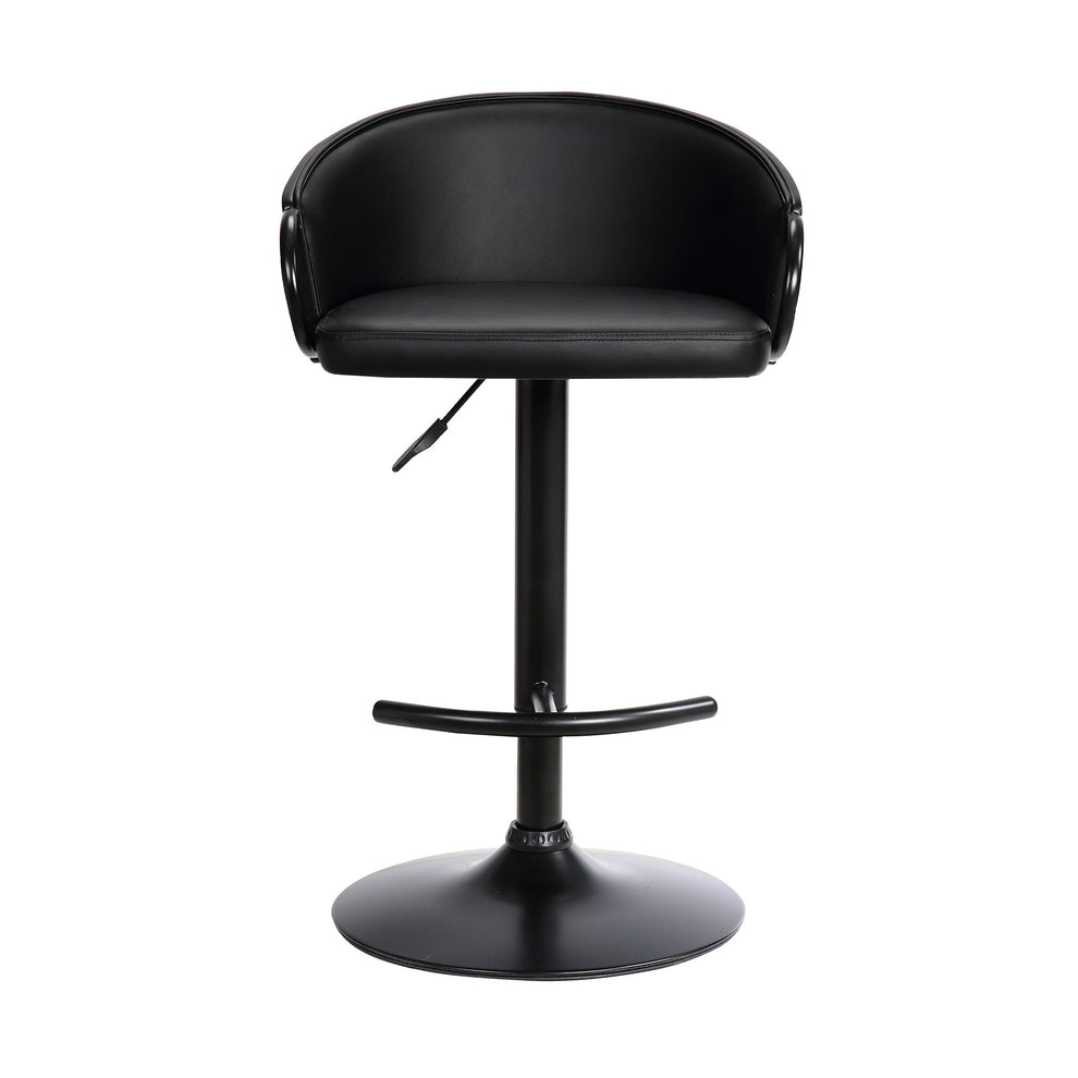 40" Black Faux Leather And Iron Swivel Low Back Adjustable Height Bar Chair With Footrest By Homeroots | Bar Stools | Modishstore - 2