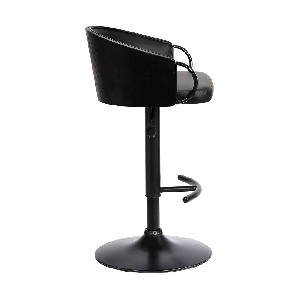 40" Black Faux Leather And Iron Swivel Low Back Adjustable Height Bar Chair With Footrest By Homeroots | Bar Stools | Modishstore - 3