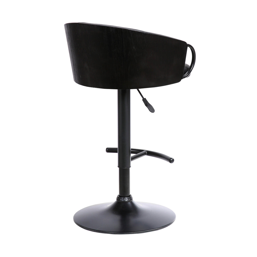 40" Black Faux Leather And Iron Swivel Low Back Adjustable Height Bar Chair With Footrest By Homeroots | Bar Stools | Modishstore - 4