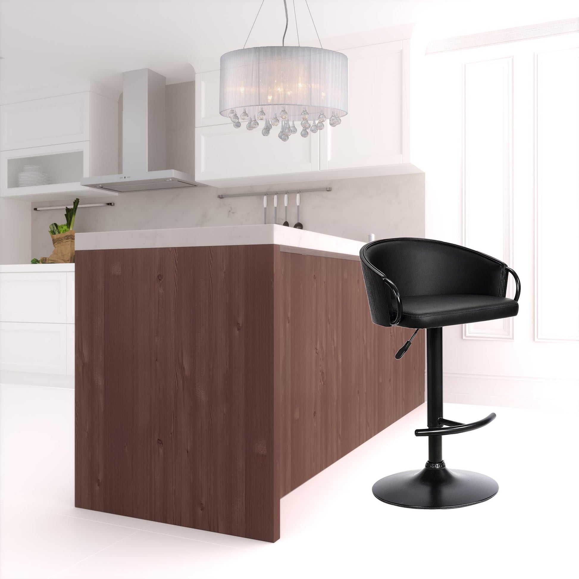 40" Black Faux Leather And Iron Swivel Low Back Adjustable Height Bar Chair With Footrest By Homeroots | Bar Stools | Modishstore - 6