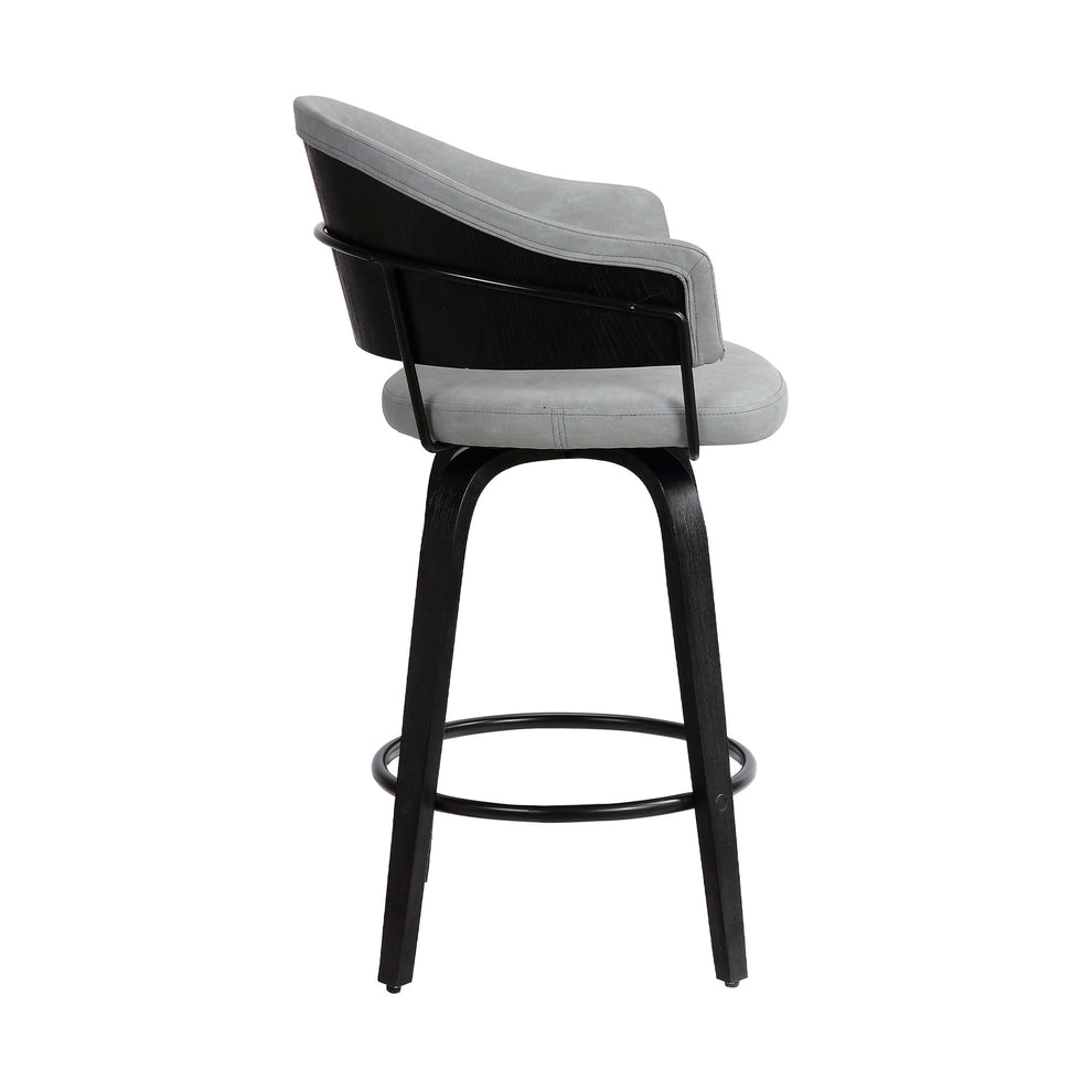 26" Dark Grey Faux Leather Black Wood Swivel Bar Stool By Homeroots | Bar Stools | Modishstore - 4