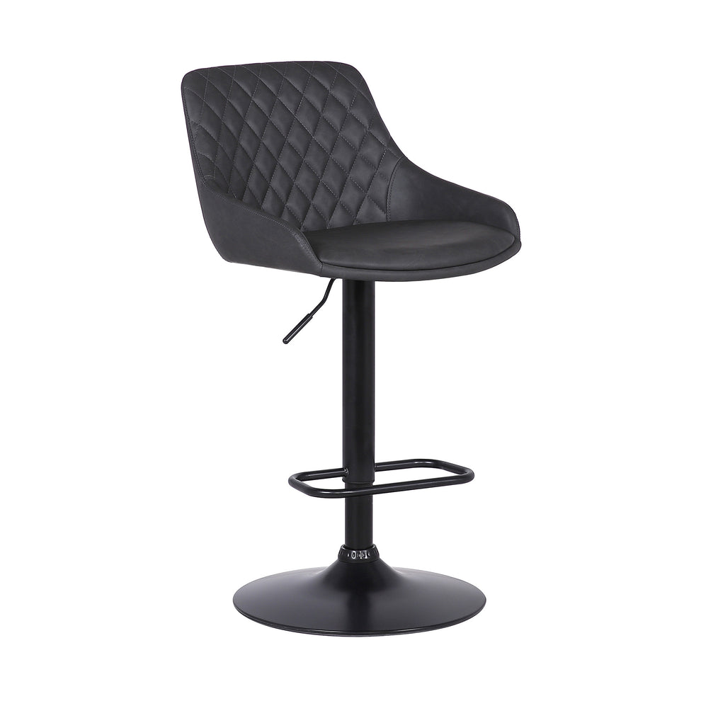 Grey Faux Leather and Black Metal Back Tufted Adjustable Bar Stool By Homeroots | Bar Stools | Modishstore - 2