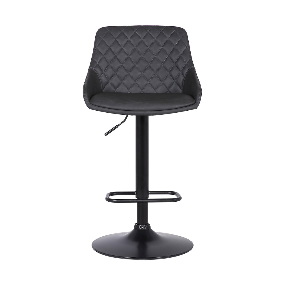 Grey Faux Leather and Black Metal Back Tufted Adjustable Bar Stool By Homeroots | Bar Stools | Modishstore - 3