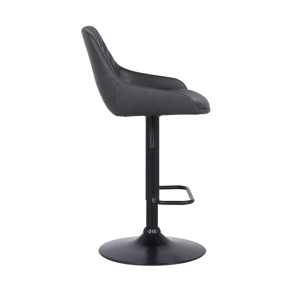 Grey Faux Leather and Black Metal Back Tufted Adjustable Bar Stool By Homeroots | Bar Stools | Modishstore - 4