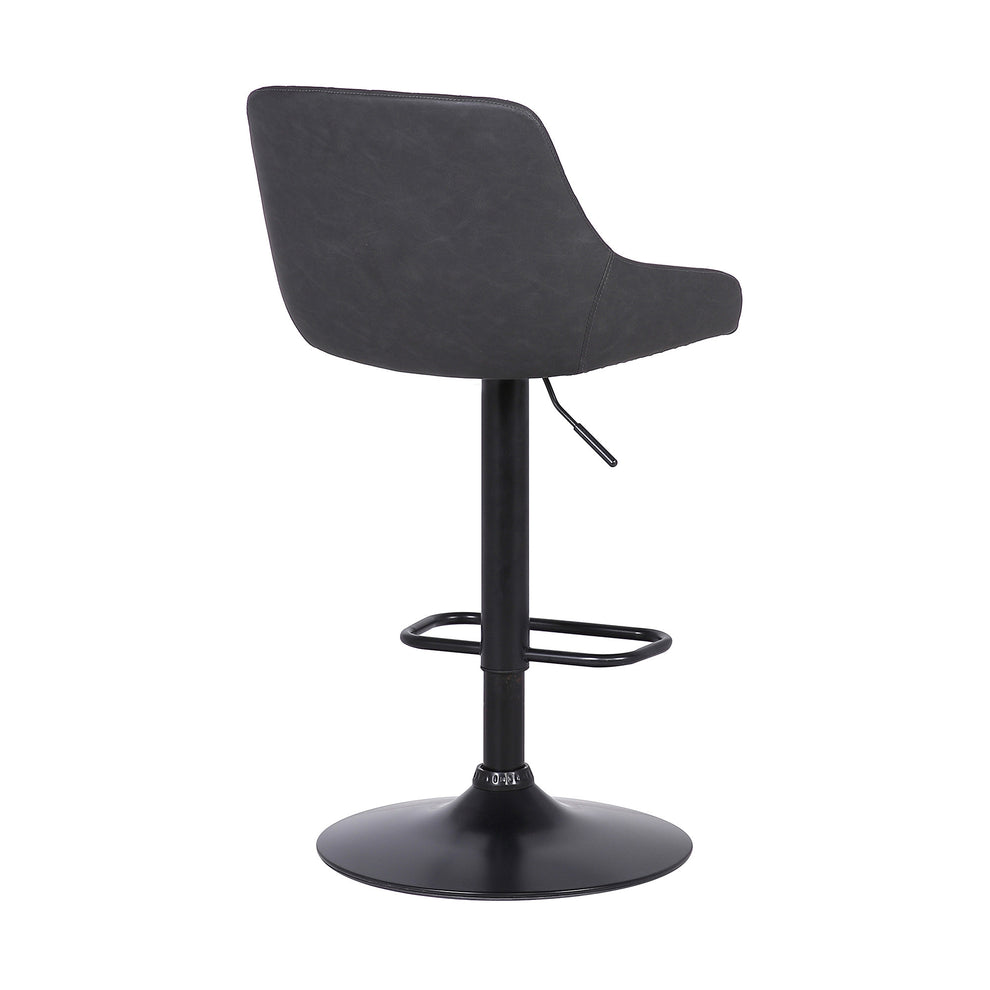 Grey Faux Leather and Black Metal Back Tufted Adjustable Bar Stool By Homeroots | Bar Stools | Modishstore - 5