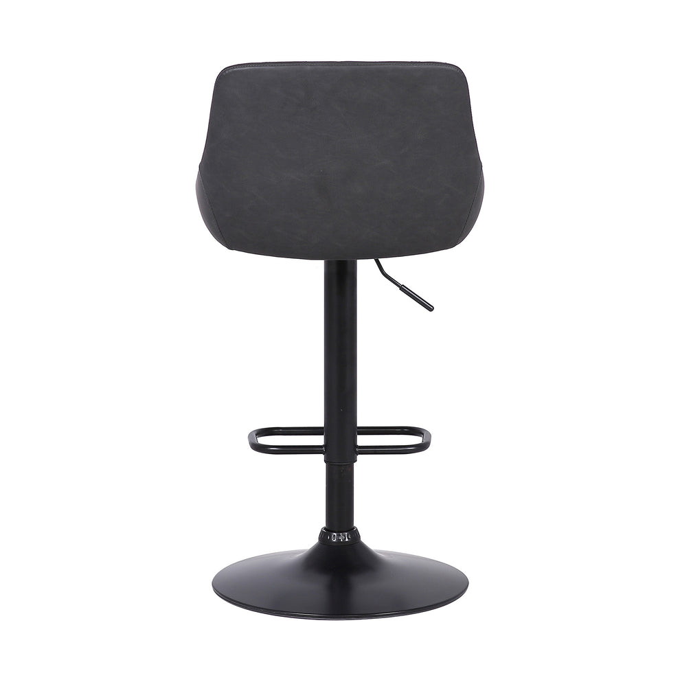 Grey Faux Leather and Black Metal Back Tufted Adjustable Bar Stool By Homeroots | Bar Stools | Modishstore - 6