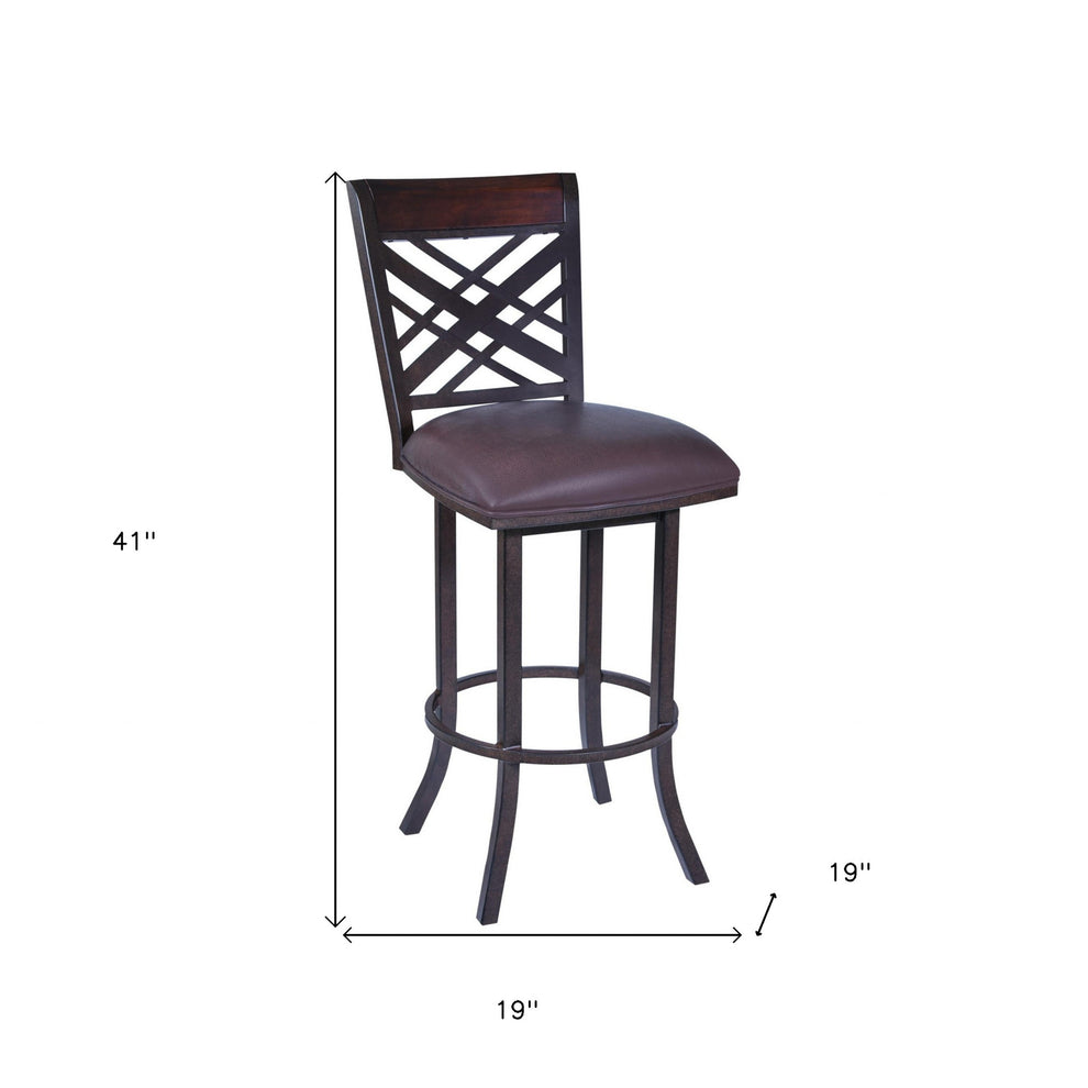 41" Brown Faux Leather And Iron Counter Height Bar Chair By Homeroots | Bar Stools | Modishstore - 7
