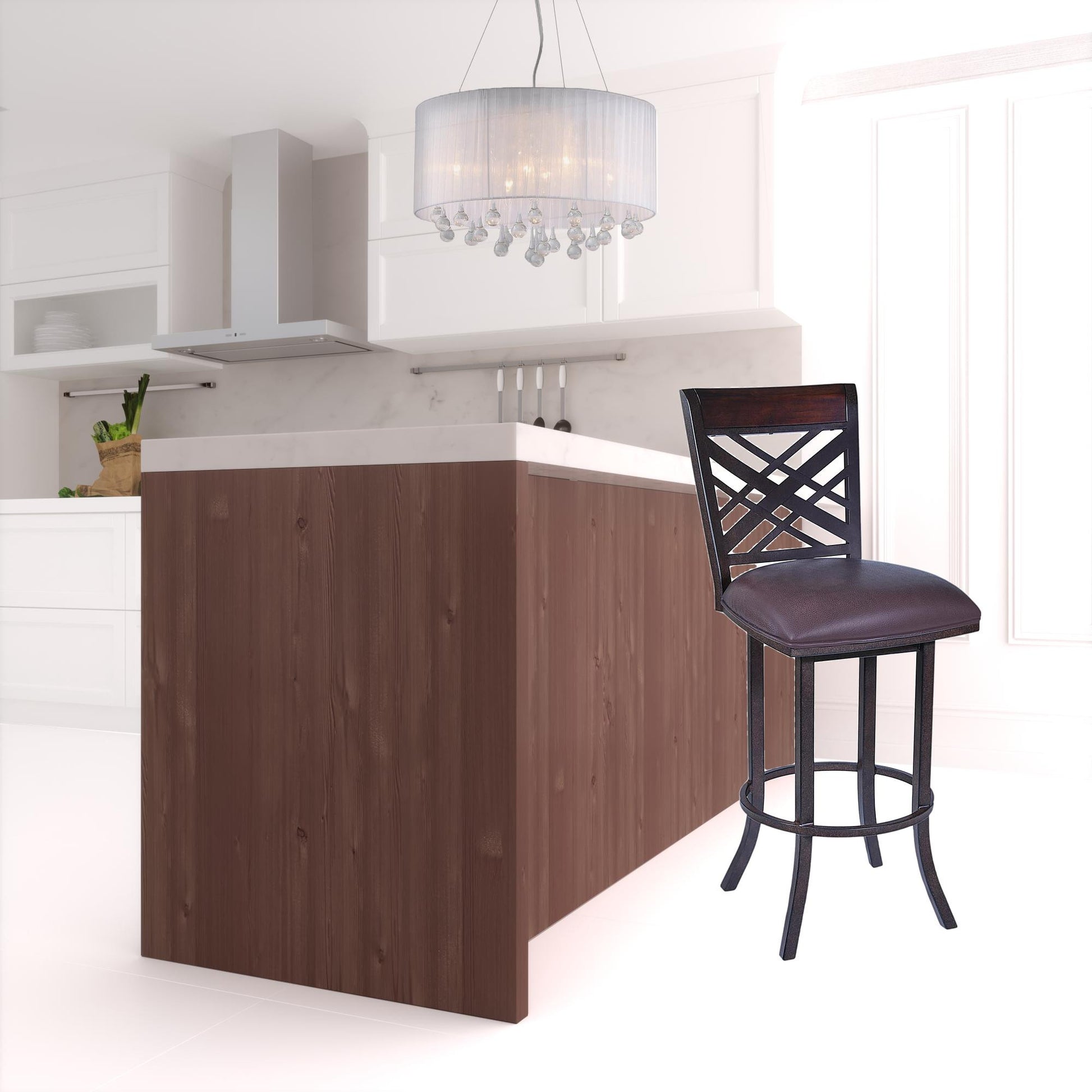 45" Brown Faux Leather And Iron Bar Height Chair By Homeroots | Bar Stools | Modishstore - 2