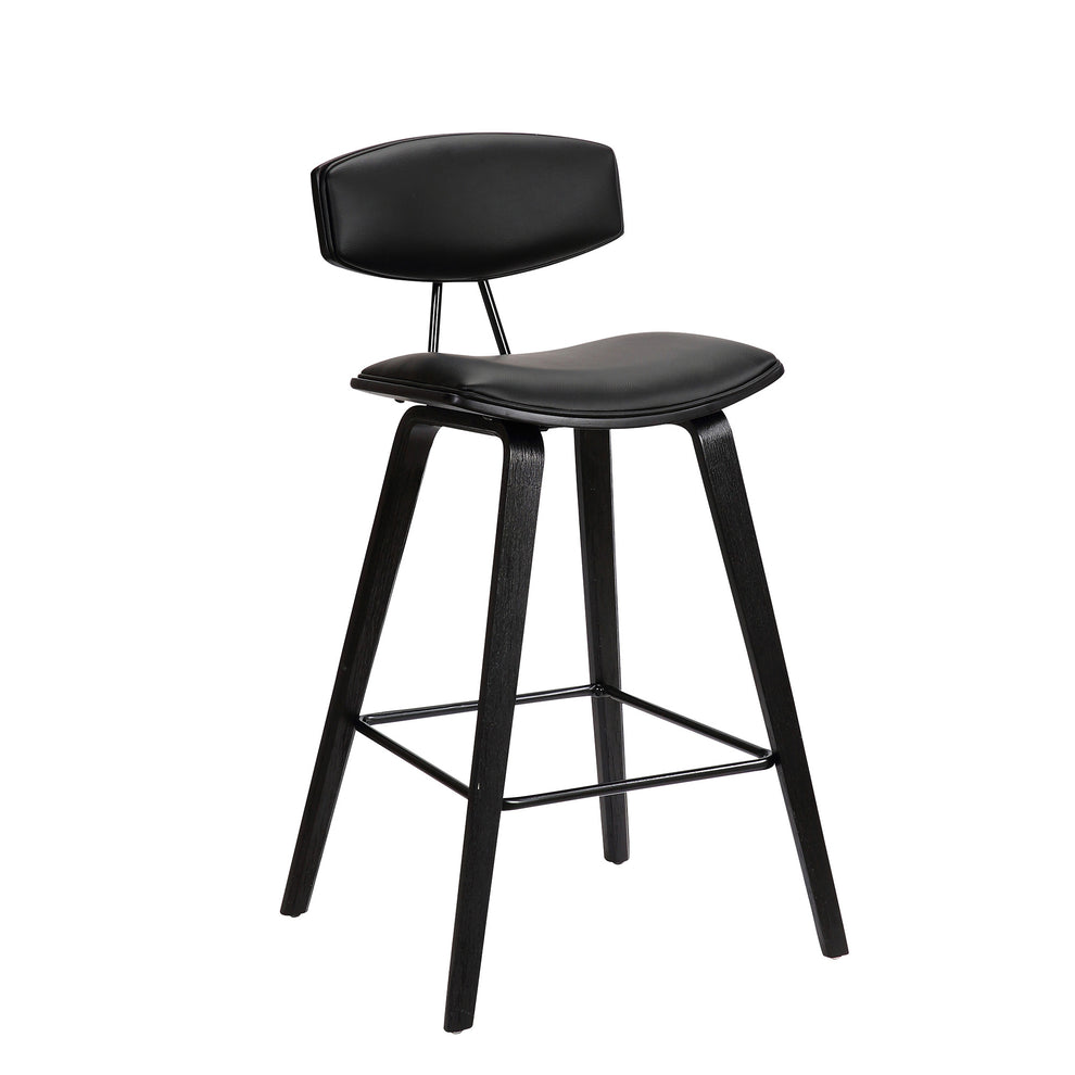 26” Black Faux Leather Mid Century Modern Bar Stool By Homeroots | Bar Stools | Modishstore - 2