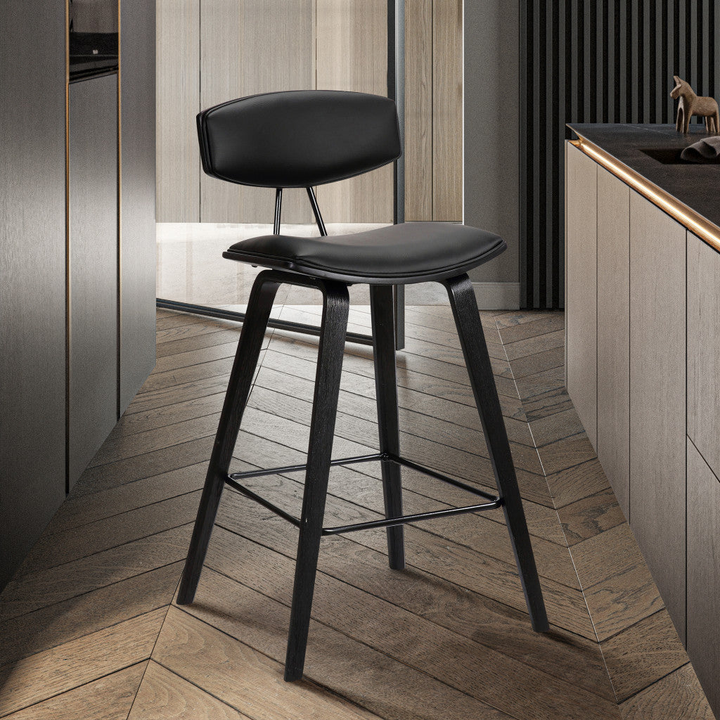 26” Black Faux Leather Mid Century Modern Bar Stool By Homeroots | Bar Stools | Modishstore