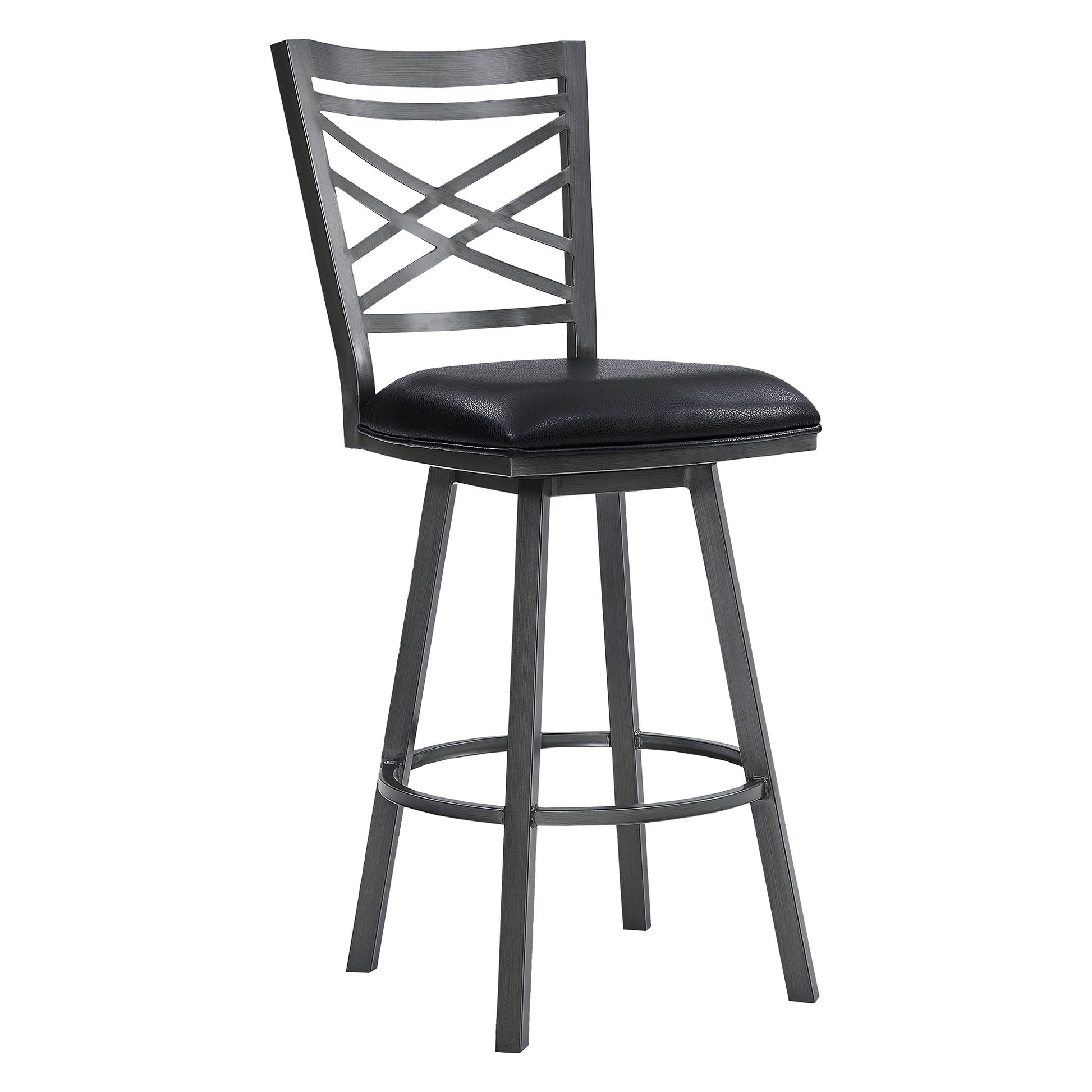 30" Transitional Black Faux Leather Metal Cross Back Bar Stool By Homeroots | Bar Stools | Modishstore