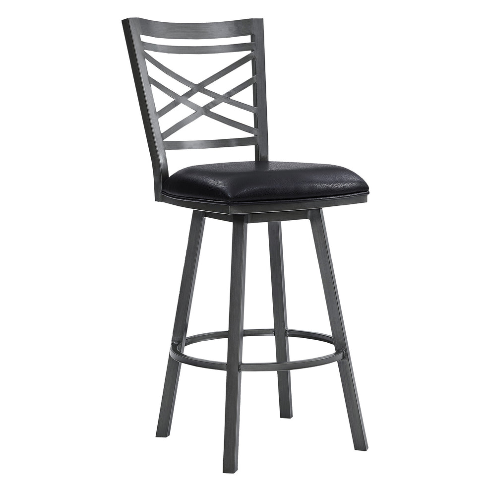 30" Transitional Black Faux Leather Metal Cross Back Bar Stool By Homeroots | Bar Stools | Modishstore - 2