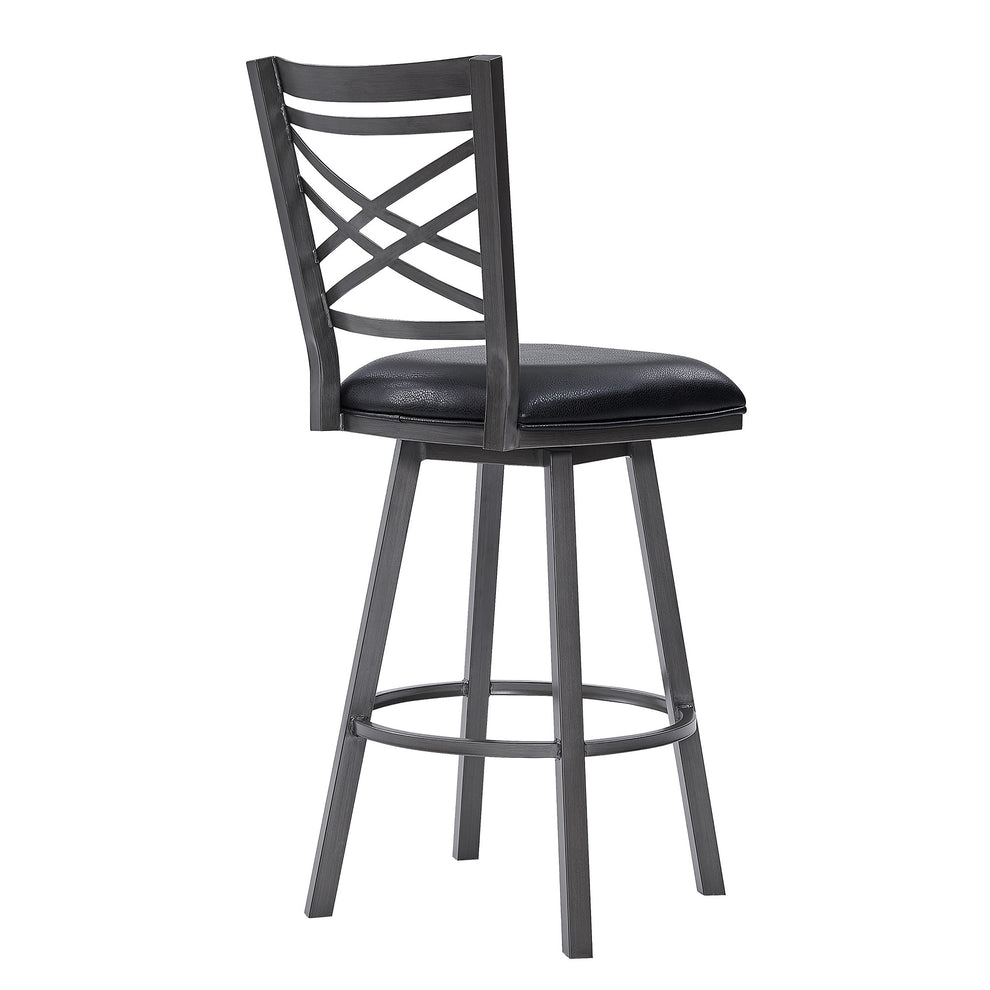 30" Transitional Black Faux Leather Metal Cross Back Bar Stool By Homeroots | Bar Stools | Modishstore - 4