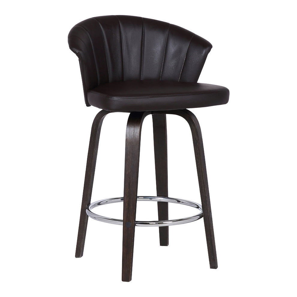 30" Dark Brown Faux Leather and Rustic Wood Back Swivel Bar Stool By Homeroots | Bar Stools | Modishstore - 2