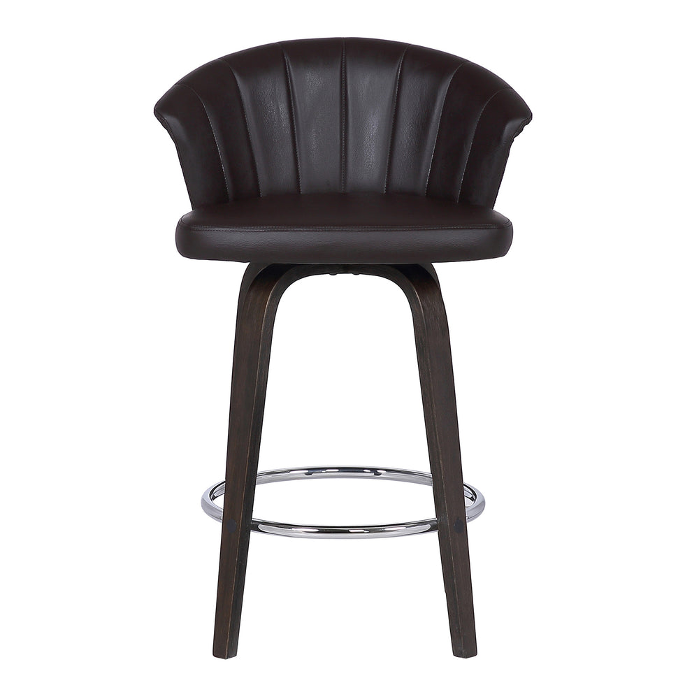30" Dark Brown Faux Leather and Rustic Wood Back Swivel Bar Stool By Homeroots | Bar Stools | Modishstore - 3