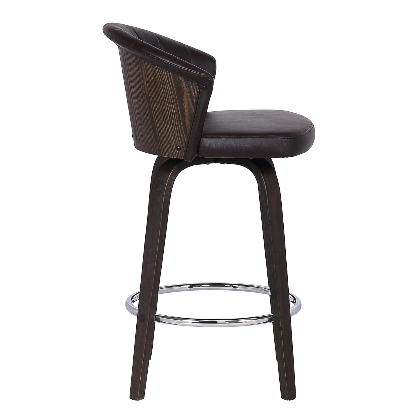 30" Dark Brown Faux Leather and Rustic Wood Back Swivel Bar Stool By Homeroots | Bar Stools | Modishstore - 4
