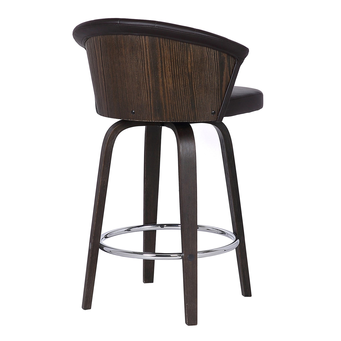 30" Dark Brown Faux Leather and Rustic Wood Back Swivel Bar Stool By Homeroots | Bar Stools | Modishstore - 5