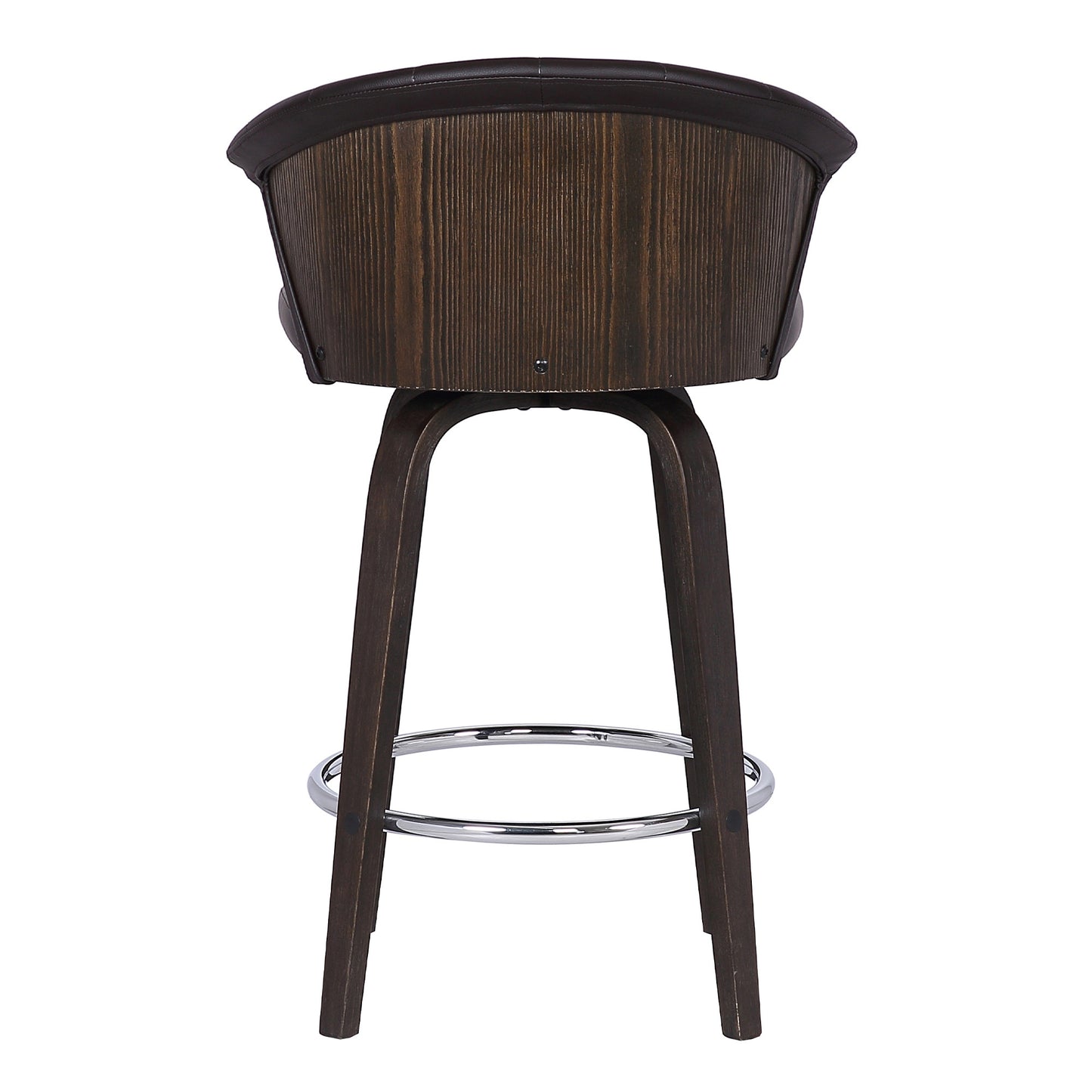 30" Dark Brown Faux Leather and Rustic Wood Back Swivel Bar Stool By Homeroots | Bar Stools | Modishstore - 6