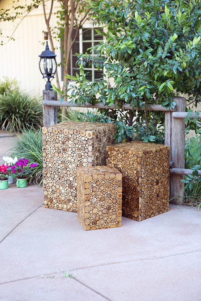 Garden Age Supply Harini Teak Branch Mosaic Box/Column - Set Of 3 | Outdoor Stools & Benches | Modishstore-2
