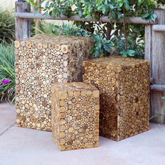 Garden Age Supply Harini Teak Branch Mosaic Box/Column - Set Of 3