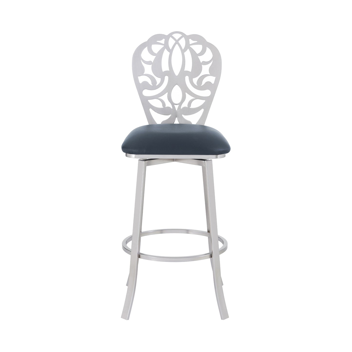 30" Grey Faux Leather Scroll Brushed Stainless Steel Swivel Bar Stool By Homeroots | Bar Stools | Modishstore - 3