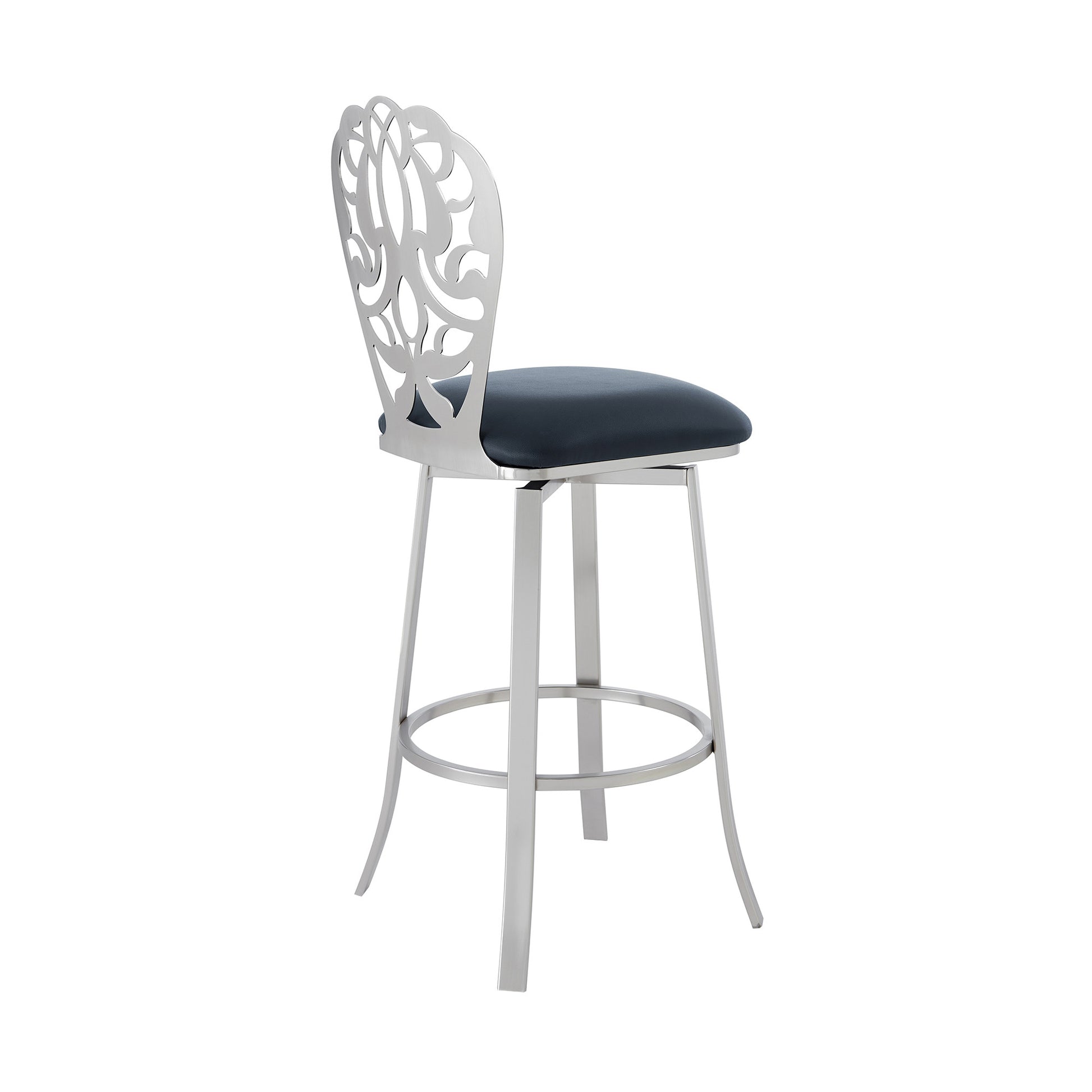 30" Grey Faux Leather Scroll Brushed Stainless Steel Swivel Bar Stool By Homeroots | Bar Stools | Modishstore - 4