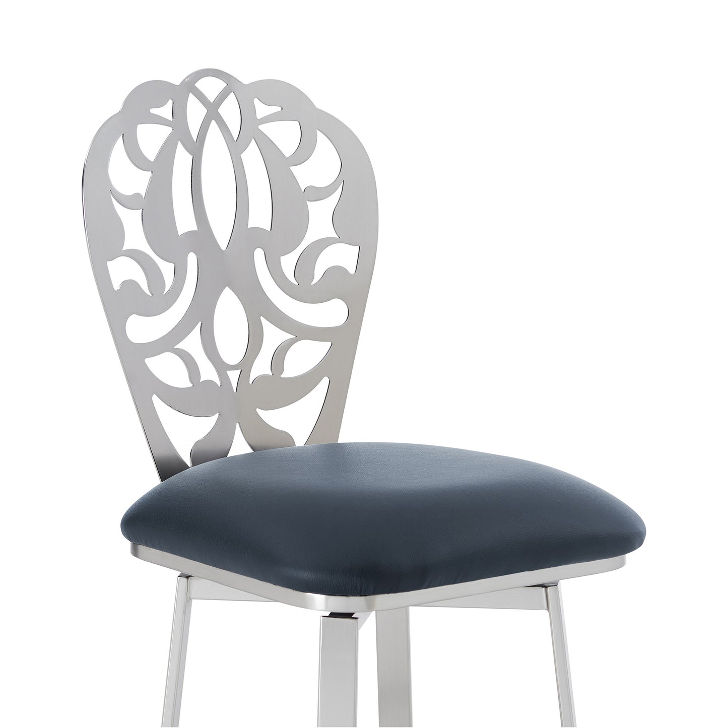 30" Grey Faux Leather Scroll Brushed Stainless Steel Swivel Bar Stool By Homeroots | Bar Stools | Modishstore - 5