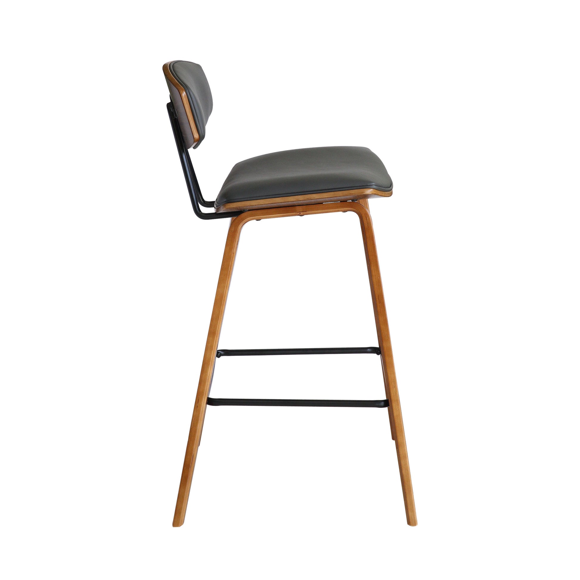 29” Gray Faux Leather Mid Century Modern Bar Stool By Homeroots | Bar Stools | Modishstore - 4