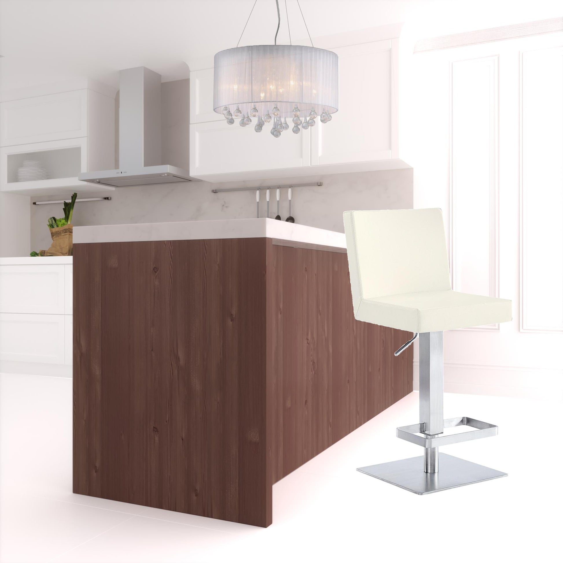 44" White Faux Leather And Iron Swivel Adjustable Height Bar Chair By Homeroots | Bar Stools | Modishstore - 3