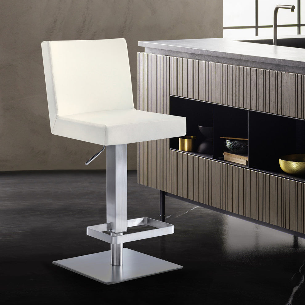 44" White Faux Leather And Iron Swivel Adjustable Height Bar Chair By Homeroots | Bar Stools | Modishstore - 8