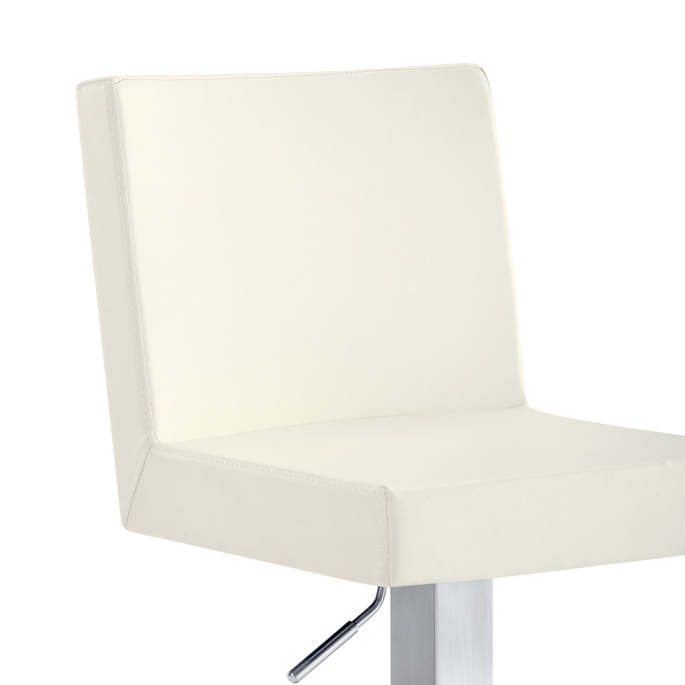 44" White Faux Leather And Iron Swivel Adjustable Height Bar Chair By Homeroots | Bar Stools | Modishstore - 6