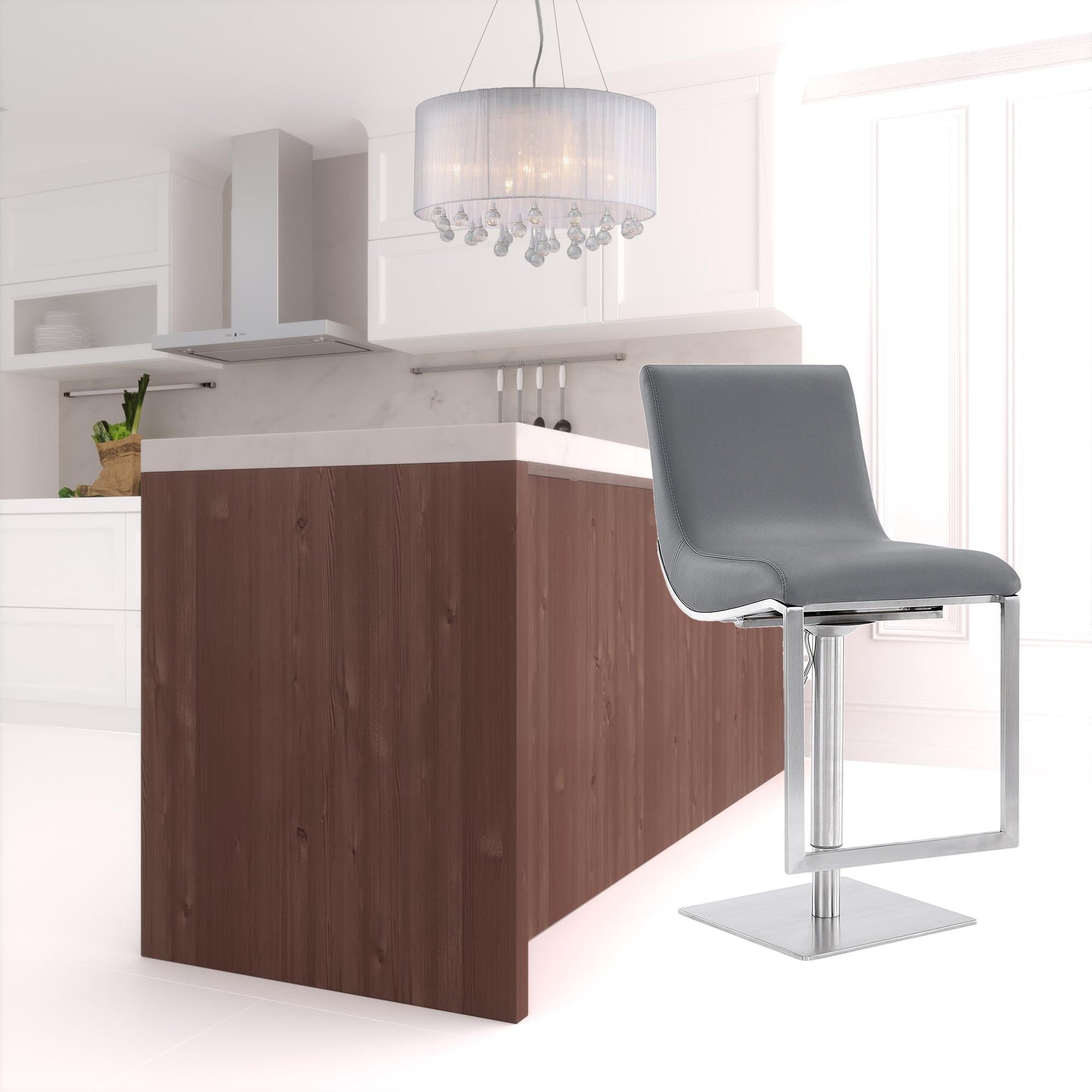 47" Gray Faux Leather And Iron Swivel Adjustable Height Bar Chair By Homeroots | Bar Stools | Modishstore - 5