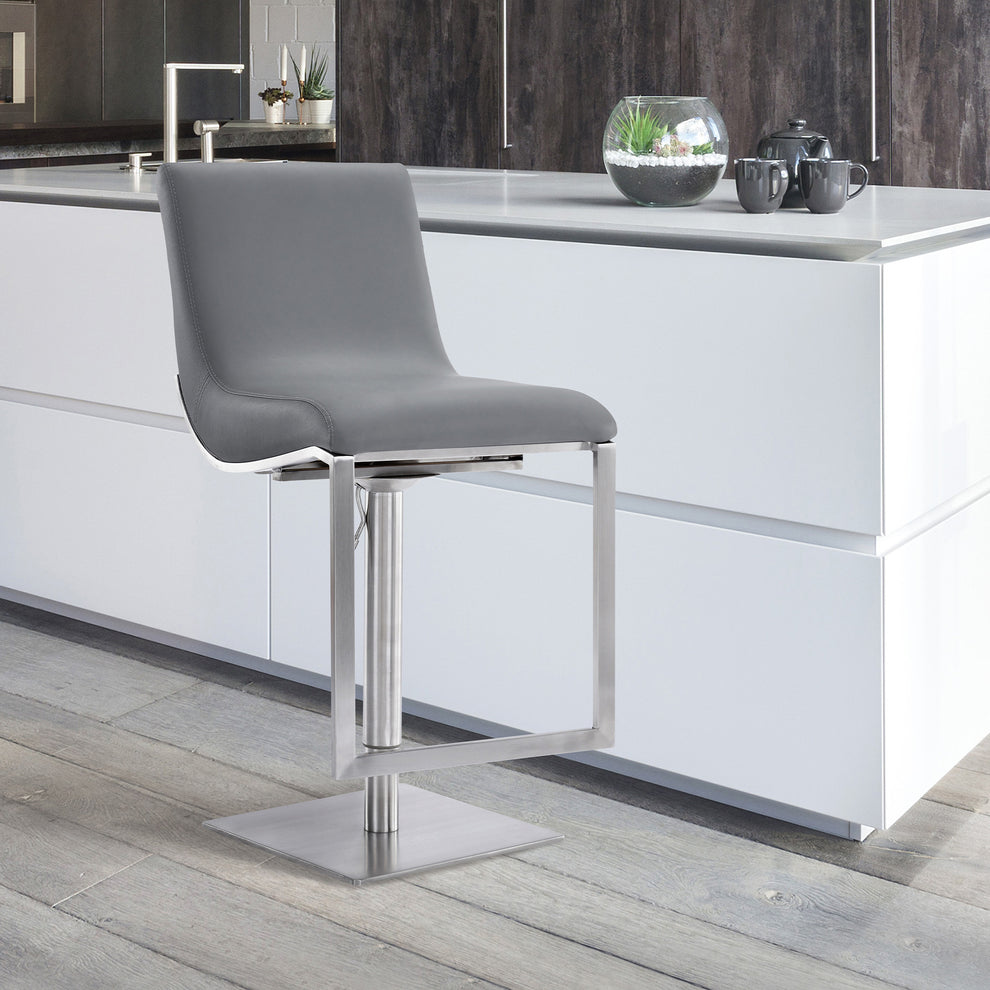 47" Gray Faux Leather And Iron Swivel Adjustable Height Bar Chair By Homeroots | Bar Stools | Modishstore - 8