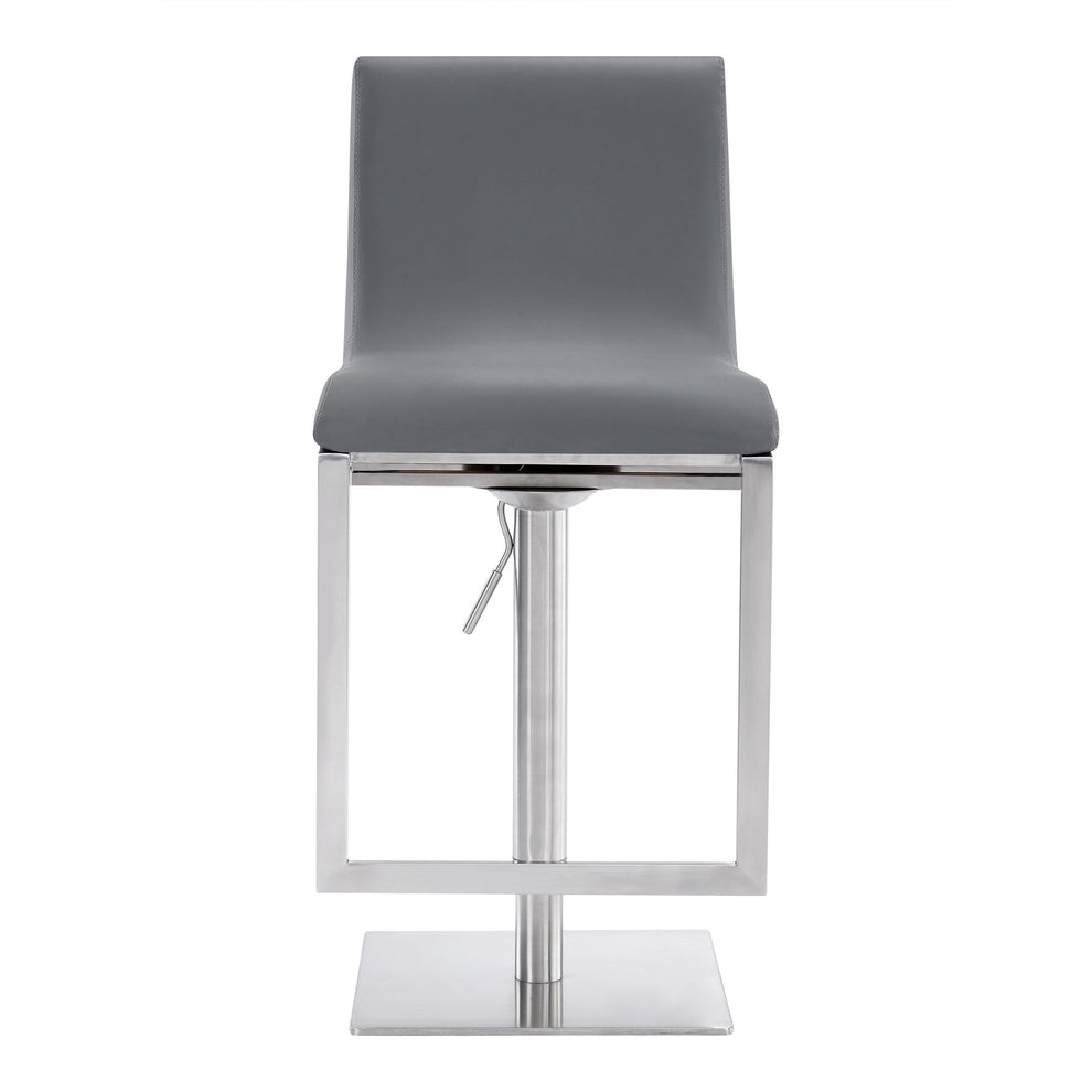 47" Gray Faux Leather And Iron Swivel Adjustable Height Bar Chair By Homeroots | Bar Stools | Modishstore - 2