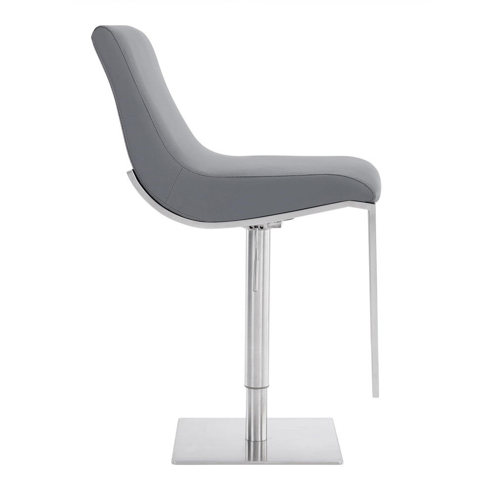 47" Gray Faux Leather And Iron Swivel Adjustable Height Bar Chair By Homeroots | Bar Stools | Modishstore - 3